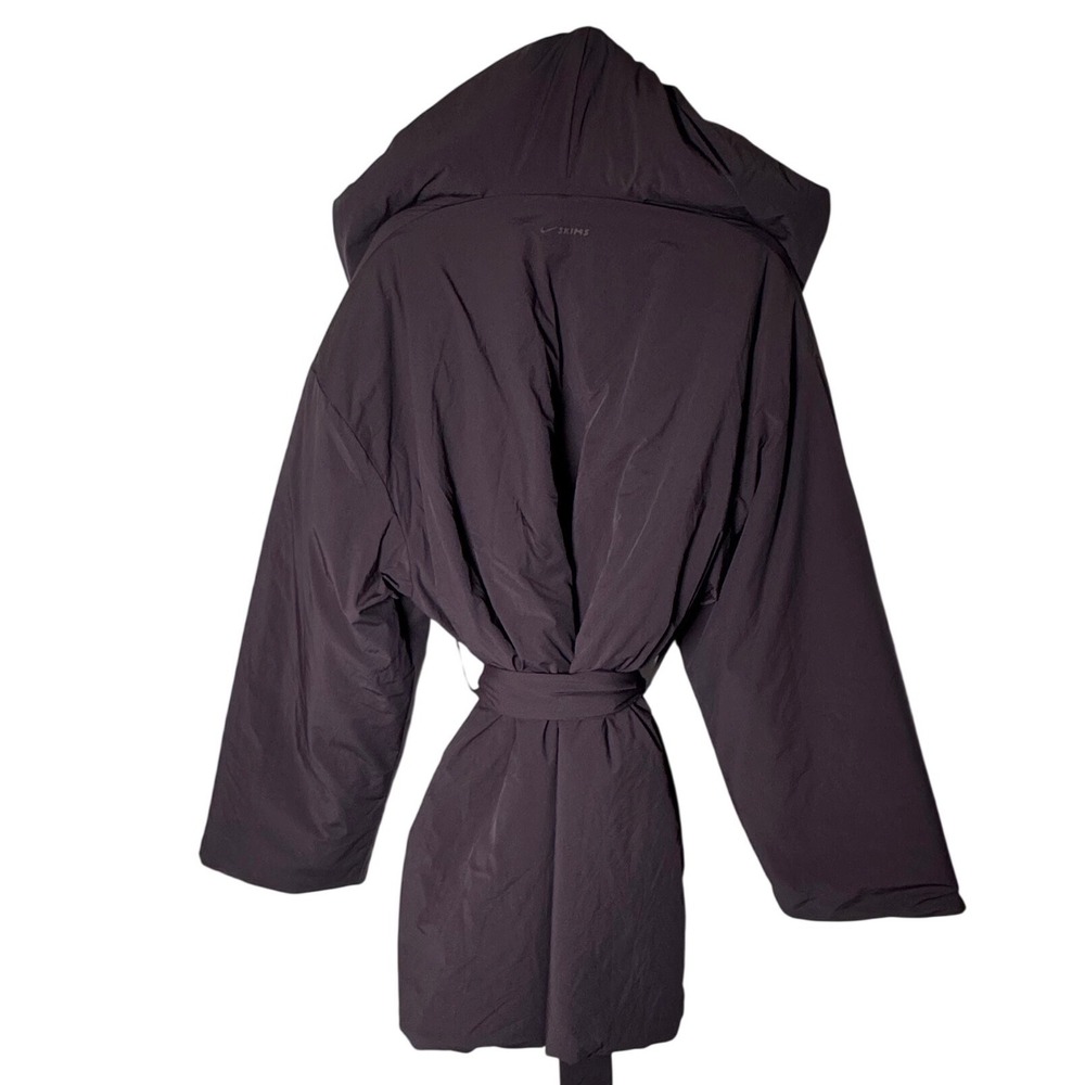 NWOT Nike x SKIMS Woven Nylon Wrap Coat Umber Brown Hooded Belted Jacket  Size M - Picture 4 of 10